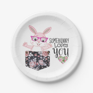 Custom Party Sweet Baby Girl Bunny Glasses Floral Pappteller