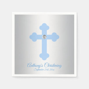 Custom Pastel Blue Boy Cross CHRISTENENING BAPTISM Serviette