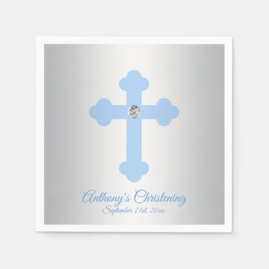Custom Pastel Blue Boy Cross CHRISTENENING BAPTISM Serviette (Vorderseite)