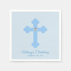 Custom Pastel Blue Boy Cross CHRISTENENING BAPTISM Serviette