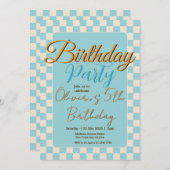 Custom Pastel Blue Checkered Birthday Party Einladung (Vorne/Hinten)
