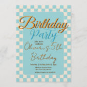 Custom Pastel Blue Checkered Birthday Party Einladung (Vorderseite)
