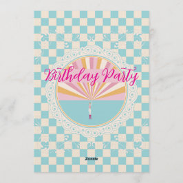 Custom Pastel Blue Checkered Birthday Party Einladung