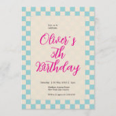 Custom Pastel Blue Checkered Birthday Party Einladung (Vorderseite)