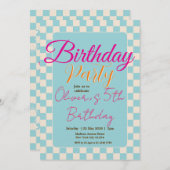 Custom Pastel Blue Checkered Birthday Party Einladung (Vorne/Hinten)
