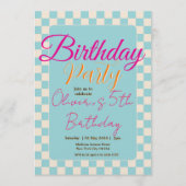 Custom Pastel Blue Checkered Birthday Party Einladung (Vorderseite)