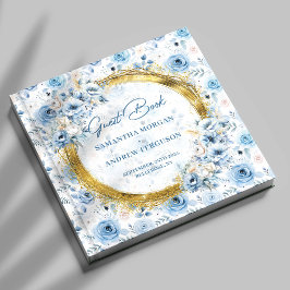 Custom Pastel Blue Gold Glitzer Wedding Guest Book Gästebuch