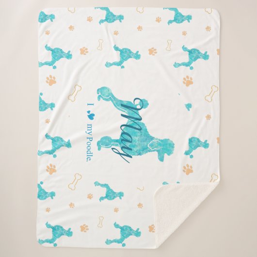Custom Pastel Blue Poodle Silhouette Blanket Gift Sherpadecke (Vorderseite)