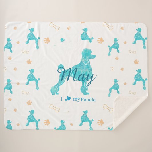 Custom Pastel Blue Poodle Silhouette Blanket Gift Sherpadecke (Vorderseite (Horizontal))