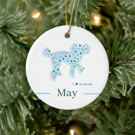 Custom Pastel Blue Poodle Silhouette customizable Keramik Ornament (Baum)