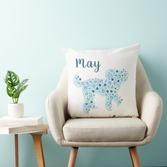 Custom Pastel Blue Poodle Silhouette Throw Kissen (Stuhl )
