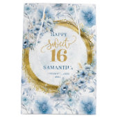 Custom Pastel Blue Sweet 16 Gold Glitzer Geschenkt Mittlere Geschenktüte (Rückseite)
