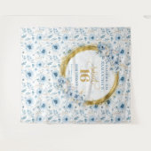 Custom Pastel Blue Sweet 16 Gold Glitzer Tapestry Wandteppich (Vorderseite (Horizontal))