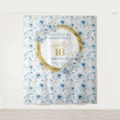 Custom Pastel Blue Sweet 16 Gold Glitzer Tapestry Wandteppich (Vorderseite)