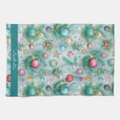 Custom Pastel Christmas Tree Ornament Holly Berry Geschirrtuch (Horizontal)
