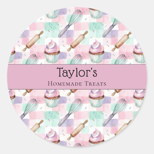 Custom Pastel Cupcake Topper Name Sticker Sheet (Vorderseite)