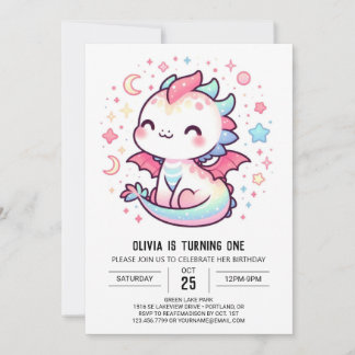 Custom Pastel Dragon 1. Geburtstag Einladung