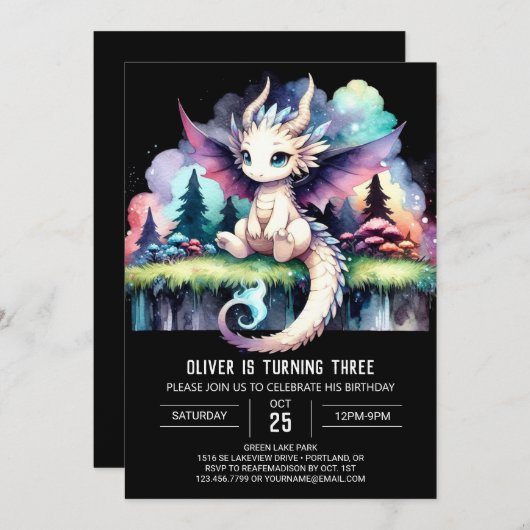 Custom Pastel Dragon Birthday Einladung (Vorne/Hinten)