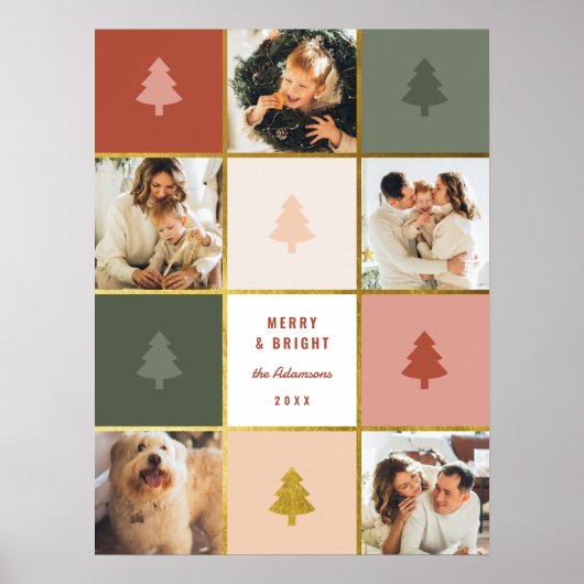 Custom Pastel & Gold Weihnachten 5 Foto Collage Poster (Vorne)