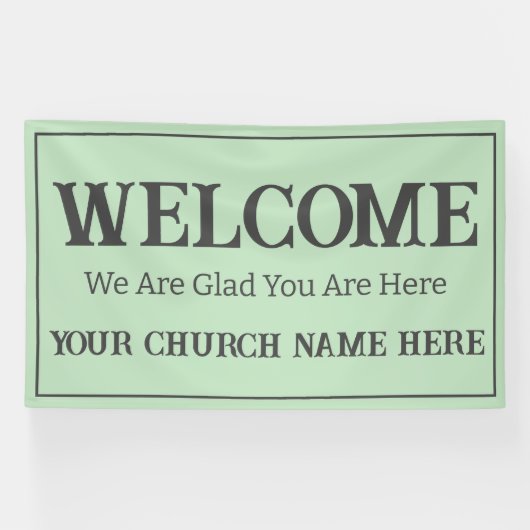 Custom Pastel Green Church Willkommen Banner (Horizontal)