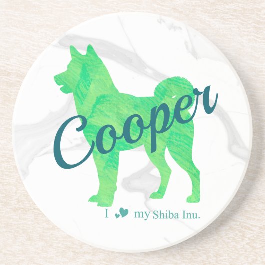 Custom Pastel Green Shiba Inu Silhouette  Coaster Getränkeuntersetzer (Vorne)