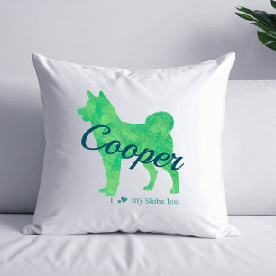 Custom Pastel Green Shiba Inu Silhouette Kissen