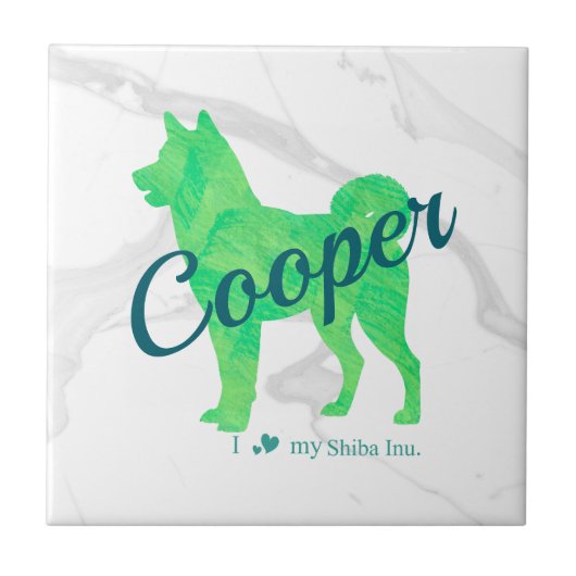 Custom Pastel Green Shiba Inu Silhouette Tile Fliese (Vorderseite)