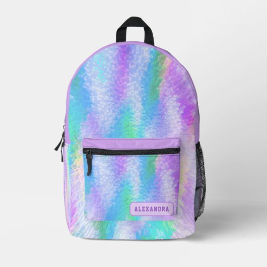 Custom Pastel Lila Girly Iridescent Holographic Bedruckter Rucksack (Vorderseite)