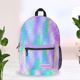 Custom Pastel Lila Girly Iridescent Holographic Bedruckter Rucksack