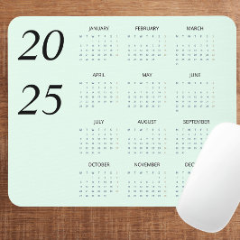 Custom Pastel Mint 2025 Calendar Elegant Mousepad
