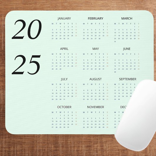Custom Pastel Mint 2025 Calendar Elegant Mousepad