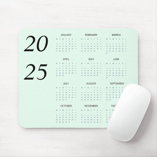 Custom Pastel Mint 2025 Calendar Elegant Mousepad (Mit Mouse)