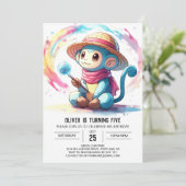 Custom Pastel Monkey Geburtstag Einladung (Stehend Vorderseite)