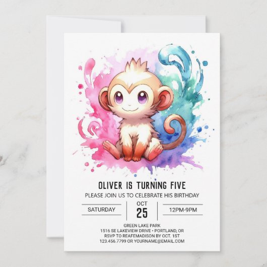 Custom Pastel Monkey Geburtstag Einladung (Vorderseite)