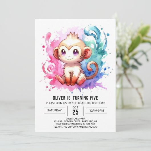 Custom Pastel Monkey Geburtstag Einladung (Stehend Vorderseite)