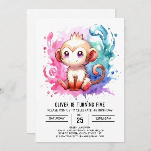 Custom Pastel Monkey Geburtstag Einladung (Vorne/Hinten)