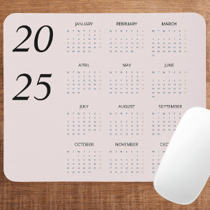 Custom Pastel Pink 2025 Calendar Elegant Mousepad
