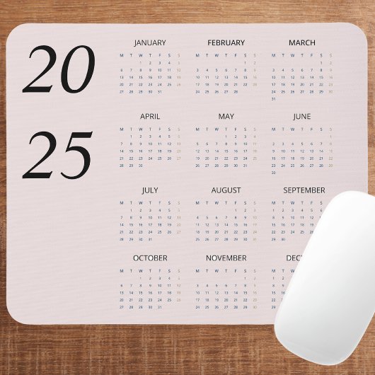 Custom Pastel Pink 2025 Calendar Elegant Mousepad