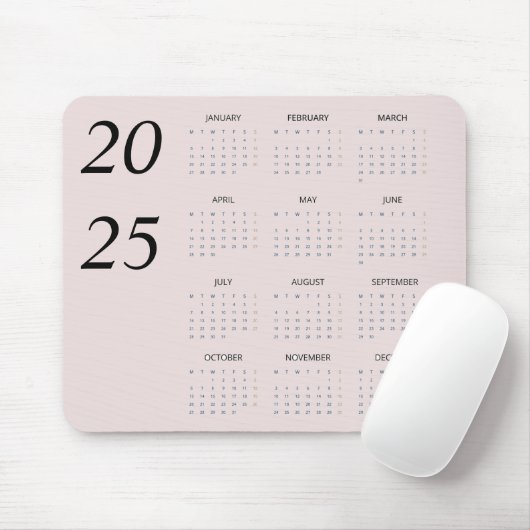 Custom Pastel Pink 2025 Calendar Elegant Mousepad (Mit Mouse)