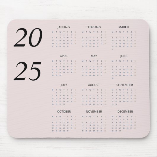 Custom Pastel Pink 2025 Calendar Elegant Mousepad (Vorne)