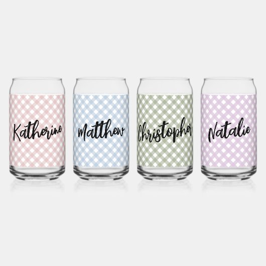 Custom Pastel Pink Blue Green Lila Kariertes Muste Dosenglas (Vorderseite)