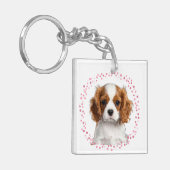 Custom pastel pink cavalier Photo & Name Schlüsselanhänger (Vorderseite links)