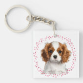 Custom pastel pink cavalier Photo & Name Schlüsselanhänger (Vorderseite)