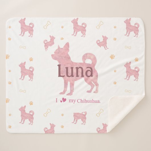 Custom Pastel pink chihuahua Silhouette blanket Sherpadecke (Vorderseite (Horizontal))