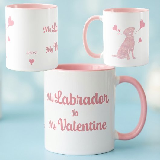Custom Pastel Pink Labrador Valentine Mug, Name Tasse