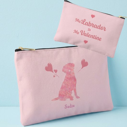 Custom Pastel Pink Labrador Valentine Name Pouch Zubehörtasche