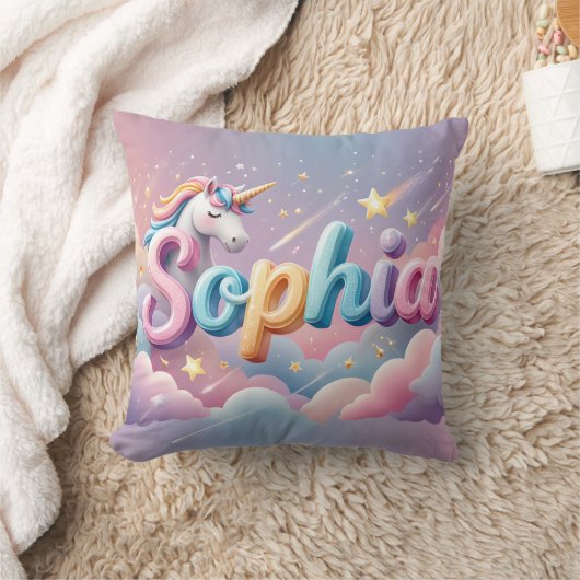 Custom Pastel Unicorn Name Pillow Kissen (Decke)
