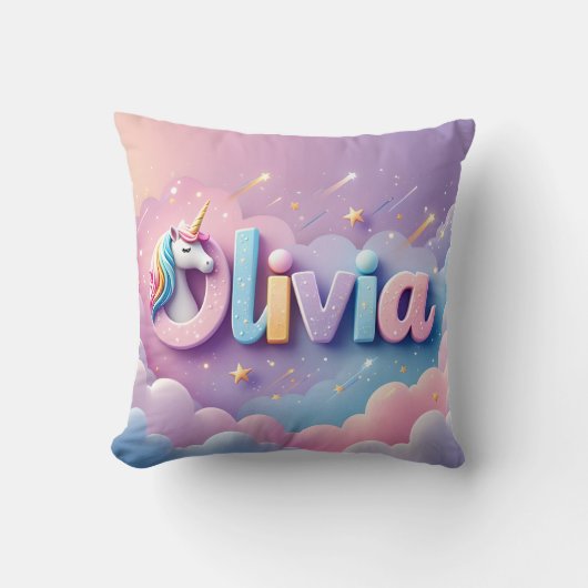Custom Pastel Unicorn Name Pillow Kissen (Vorderseite)