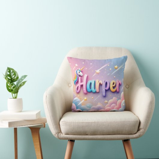 Custom Pastel Unicorn Name Pillow Kissen (Stuhl )