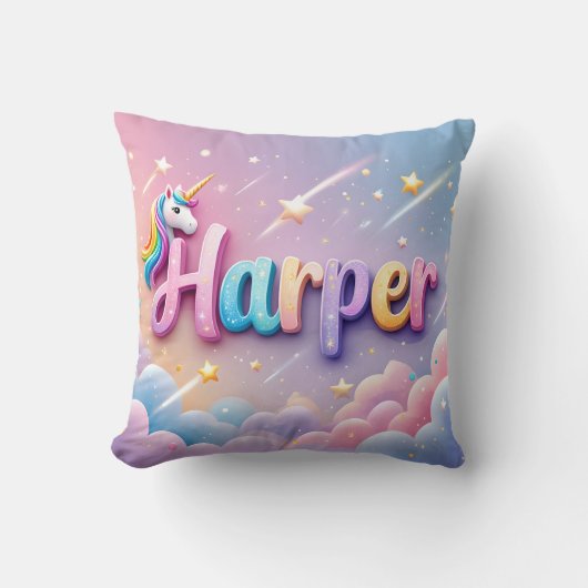 Custom Pastel Unicorn Name Pillow Kissen (Vorderseite)